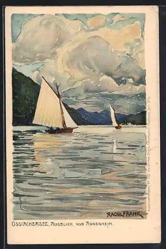 Künstler-AK Raoul Frank: Annenheim, Ausblick auf den Ossiachersee mit Segelbooten