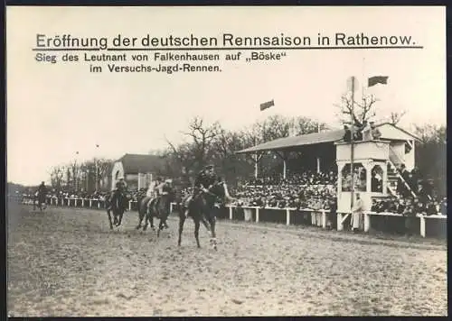 Riesen-AK Rathenow, Eröffnung der dt. Rennsaison, Sieg des Leutnants von Falkenhausen auf Rennpferd Böske, Pferdesport