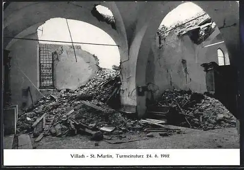 AK Villach, Turmeinsturz St. Martin am 24. Juni 1962, Katastrophe