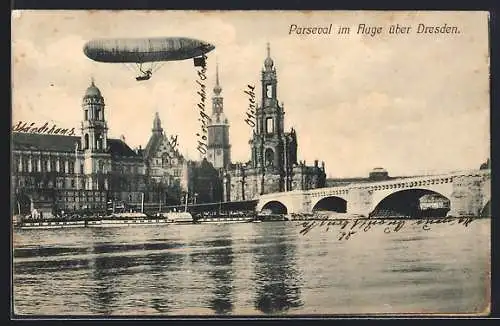 AK Dresden, Parseval im Fluge über der Stadt, Zeppelin