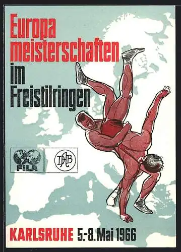 AK Karlsruhe, Europameisterschaften im Freistilringen 1966, Ringer vor einer Europa-Karte