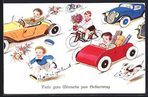 AK Kinder in Autos mit Geschenken