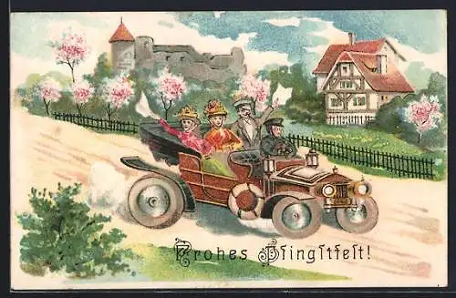 AK Pfingstausflug in einem Auto