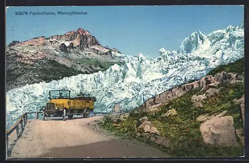 AK Autobus auf der Furkastrasse am Rhonegletscher