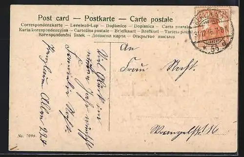 AK Auto mit Schwalben und Blumen