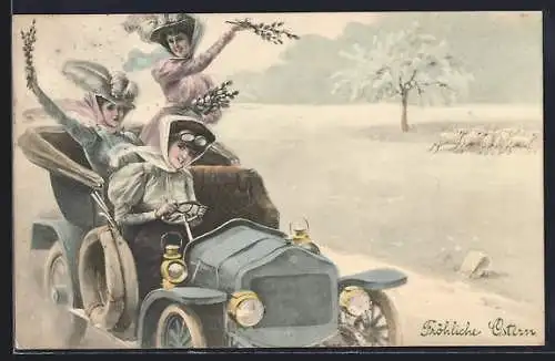 AK Elegante Damen in einem Auto