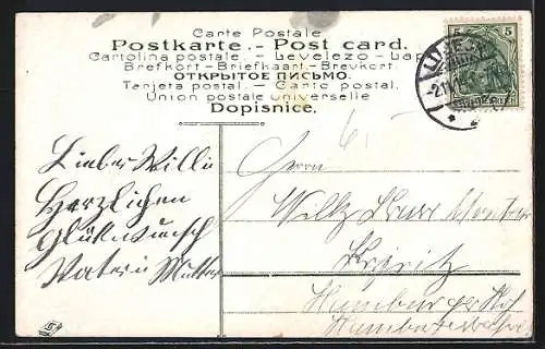 AK Junger Mann und zwei Damen mit Blumen im Auto