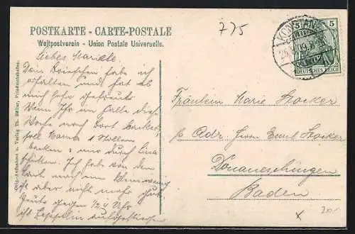 AK Konstanz, Ortsansicht von der Seestrasse mit Zeppelins Luftschiff