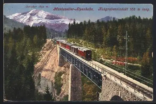 AK Kleinbahn, österreichische Eisenbahn, Mariazeller-Alpenbahn, Kuhgrabenviadukt und Oetscher
