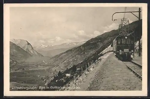 AK Lötschbergbahn, Blick ins Rhonetal von Heten aus