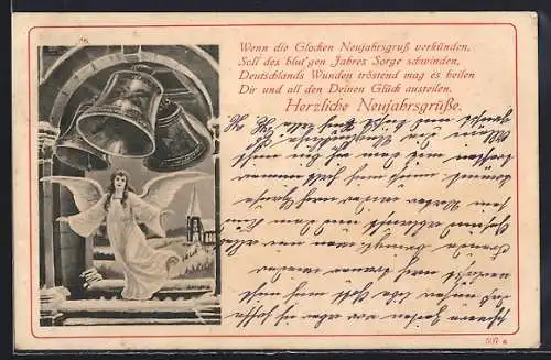 AK Neujahrsengel unter läutenden Kirchenglocken