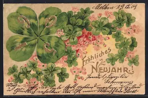 Präge-AK Kleeblätter mit der Jahreszahl 1905, Fröhliches Neujahr