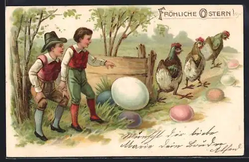 Präge-AK Kinder finden bunte Ostereier