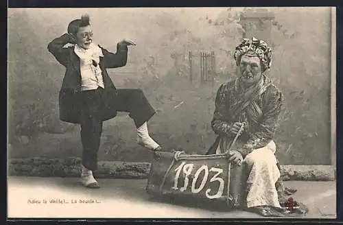 AK Alte Frau als das vergangene Jahr 1903