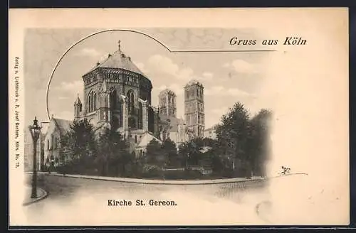 AK Köln, Kirche St. Gereon mit Strassenpartie