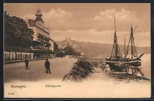 AK Remagen, Rheinpartie mit Segelyachten