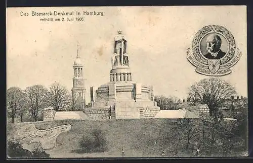 AK Hamburg-St.Pauli, Bismarck-Denkmal mit Parkanlage