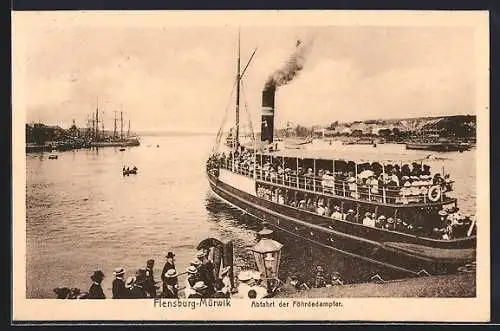 AK Flensburg-Mürwik, Abfahrt der Föhrdedampfer