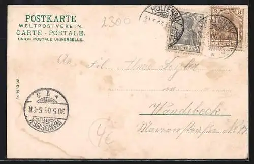 AK Holtenau, Landungsbrücke und Kaiser Wilhelm Denkmal