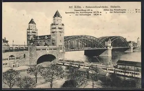AK Köln, Hohenzollernbrücke, Südseite, mit U-Bahn im Bahnhof