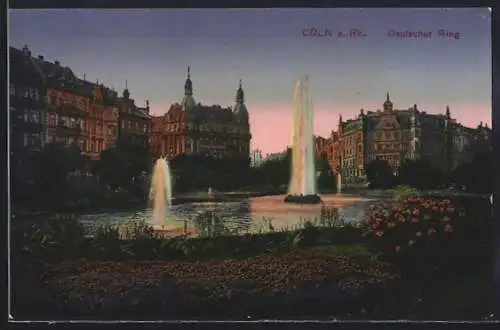 AK Köln-Neustadt, Deutscher Ring in der Abenddämmerung