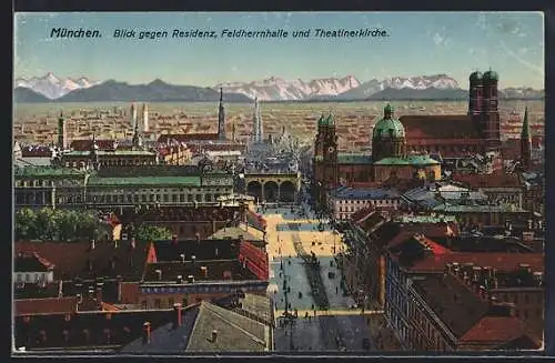 AK München, Blick gegen Residenz, Feldherrnhalle und Theatinerkirche am Odeonsplatz