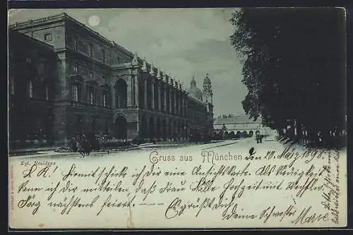 Mondschein-AK München, Blick auf die Kgl. Residenz