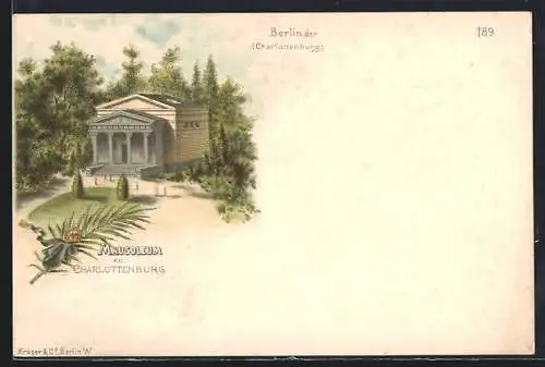 Lithographie Berlin-Charlottenburg, Blick auf das Mausoleum zu Charlottenburg