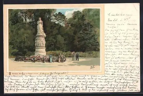 Lithographie Berlin-Tiergarten, Denkmal d. Königin Louise