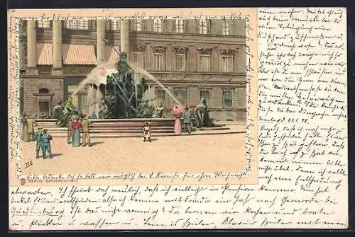 Lithographie Berlin, Totalansicht Schlossbrunnen