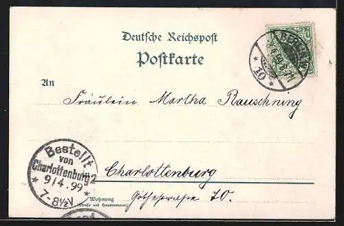 Lithographie Potsdam, Ruderboote am Stadtschloss