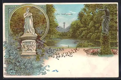 AK Berlin-Tiergarten, Im Tiergarten, das Luisen-Denkmal und der Goldfischteich