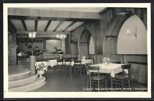 AK Winkel i. Rheingau, Gasthof, Metzgerei Merscheid, Innenansicht