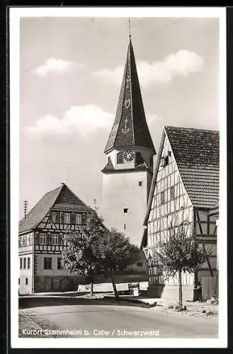 AK Stammheim b. Calw, Ortspartie mit Kirchturm