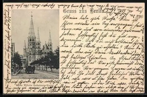 AK Berlin-Charlottenburg, Kaiser Wilhelm Gedächtnis-Kirche mit Strassenpartie