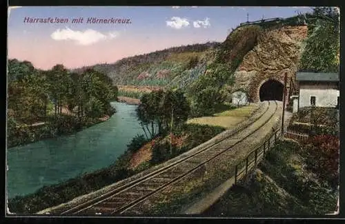 AK Niederwiesa, der Harrasfelsen mit Körnerkreuz