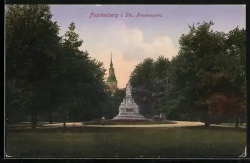 AK Frankenberg i. Sa., Friedenspark mit Denkmal