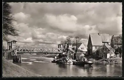 AK Meppen /Ems, Flusspartie mit Hasebrücke