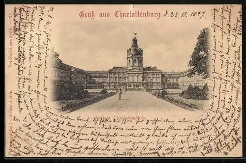 AK Berlin-Charlottenburg, Blick auf das Schloss mit Gartenanlage