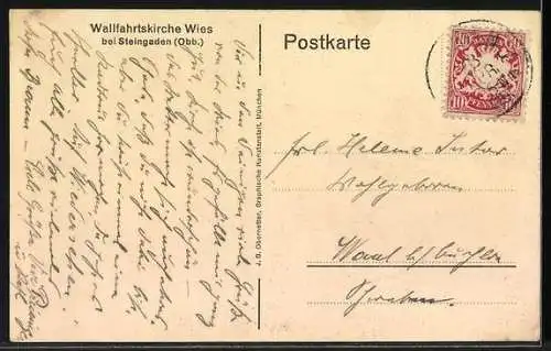 AK Steingaden /Obb., Wallfahrtskirche Wies, Blick über die Weide