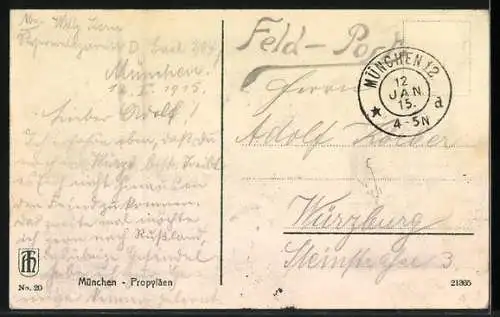 AK München, Propyläen mit Vorplatz