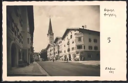 Foto-AK Adalbert Defner: Kitzbühel, Platz mit Kirche