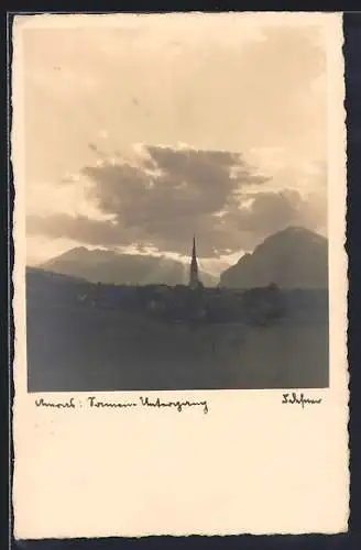 Foto-AK Adalbert Defner: Sonnenuntergang in den Alpen