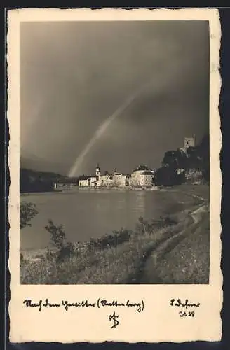 Foto-AK Adalbert Defner: Rattenberg, Nach dem Gewitter, Regenbogen