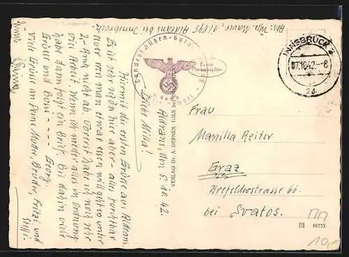 Foto-AK Adalbert Defner: Aldrams, Ortsansicht mit Berglandschaft