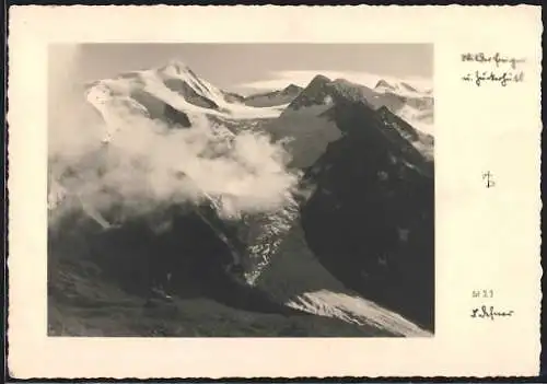 Foto-AK Adalbert Defner: Blick über verschneites Gebirge
