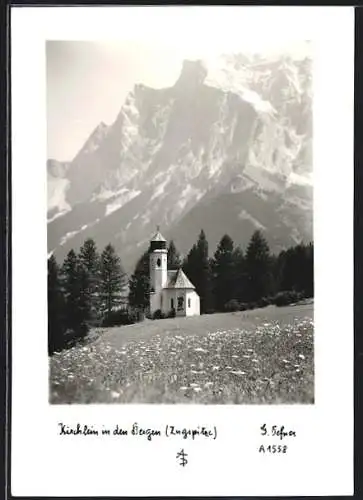 Foto-AK Adalbert Defner: Zugspitze, Kirchlein in den Bergen
