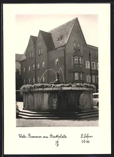 Foto-AK Adalbert Defner: Wels, Brunnen am Stadtplatz
