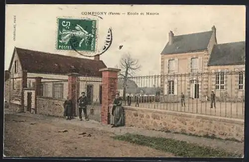 AK Compigny /Yonne, École et Mairie