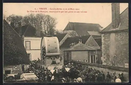 AK Venizy, Le Char de la Musique, remarquable par son genre et son volume, Cavalcade des 15 et 16 Mars 1910